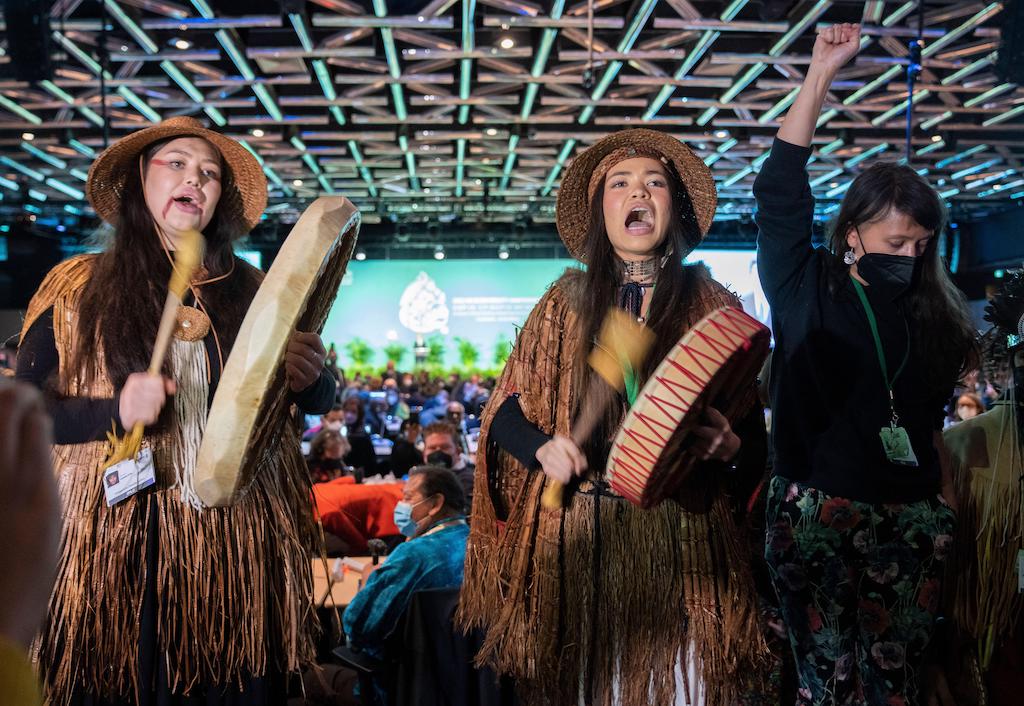 Protesters interrupting a speech by Canada’s prime minister, Justin Trudeau, at the opening ceremony of the COP15 summit in Montreal, Canada on 6 December, 2022.