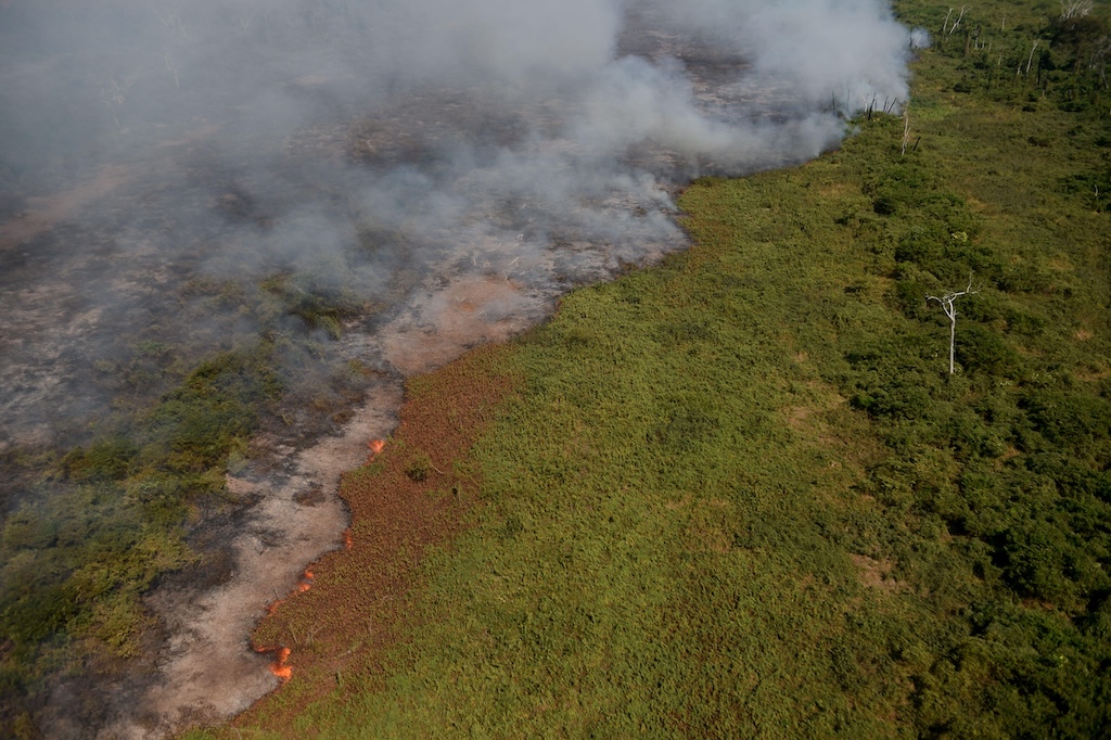 An aerial view of part of the Pantanal hit by a forest fire in Mato Grosso do Sul, Brazil on 5 July 2024.