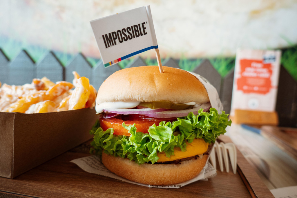 An Impossible burger served at VeganBurg.