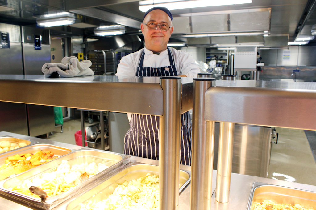Vegetarian chef Steve Carpenter serves lunch on the Sir David Attenborough.